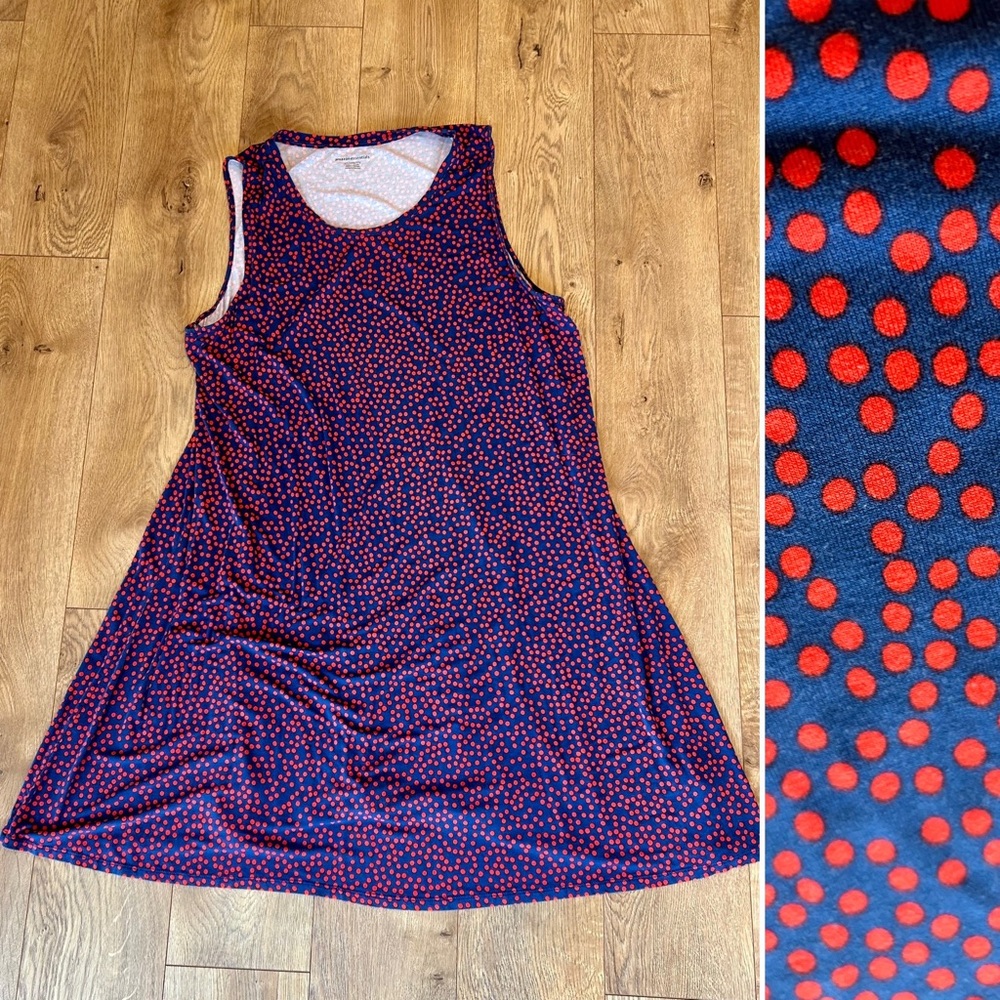 Amazon Essentials dress, sleeveless dress, size XXL, blue and red dots. #phish